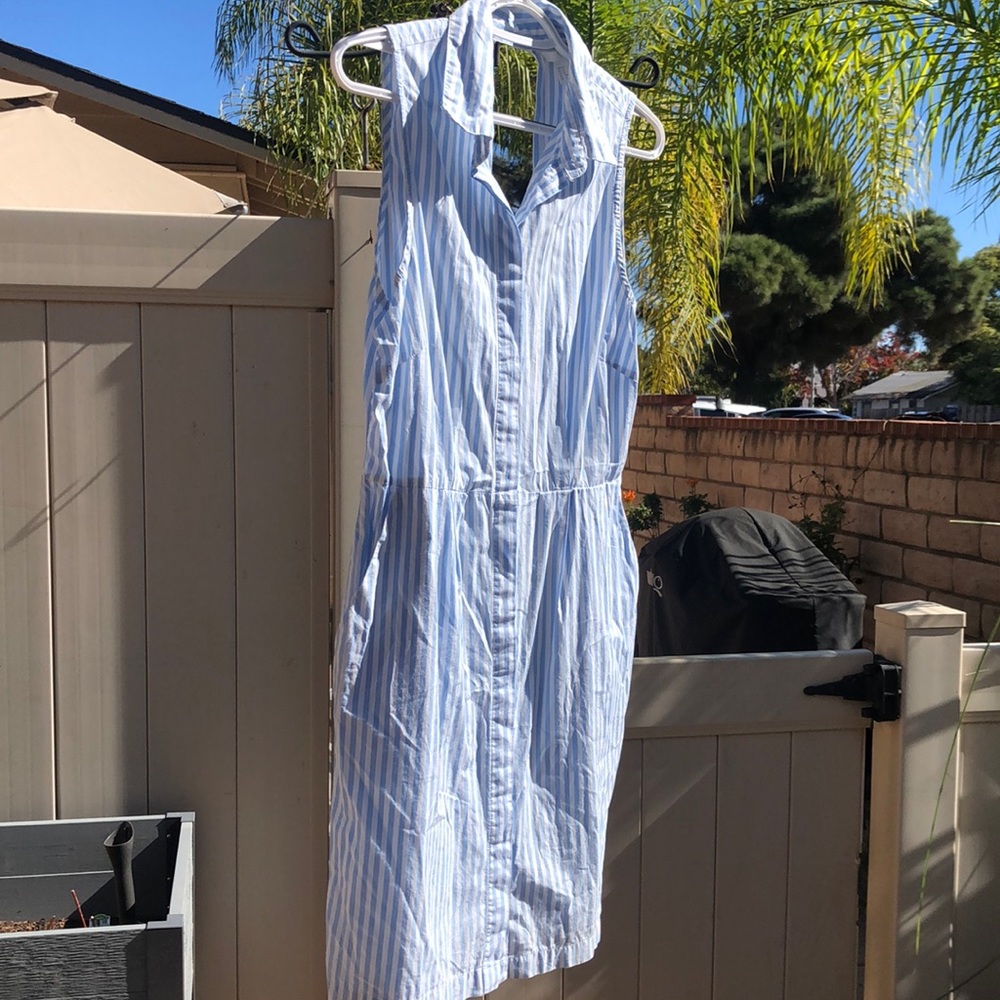 H&M blue white button down dress M size